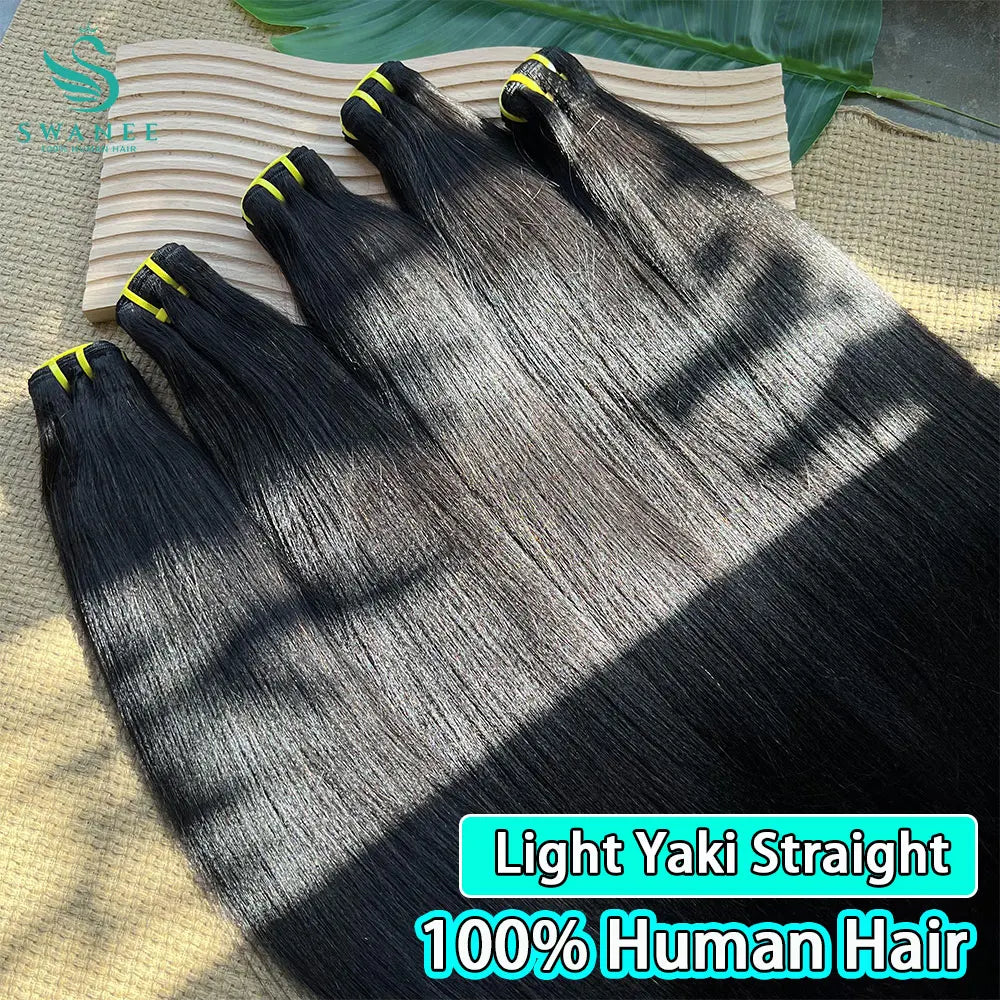 15A Light Yaki Straight Human Hair Bundles #1B Natural Color Sew In Weaves Kinky Straight Bundles Vietnamesen Hair Extension