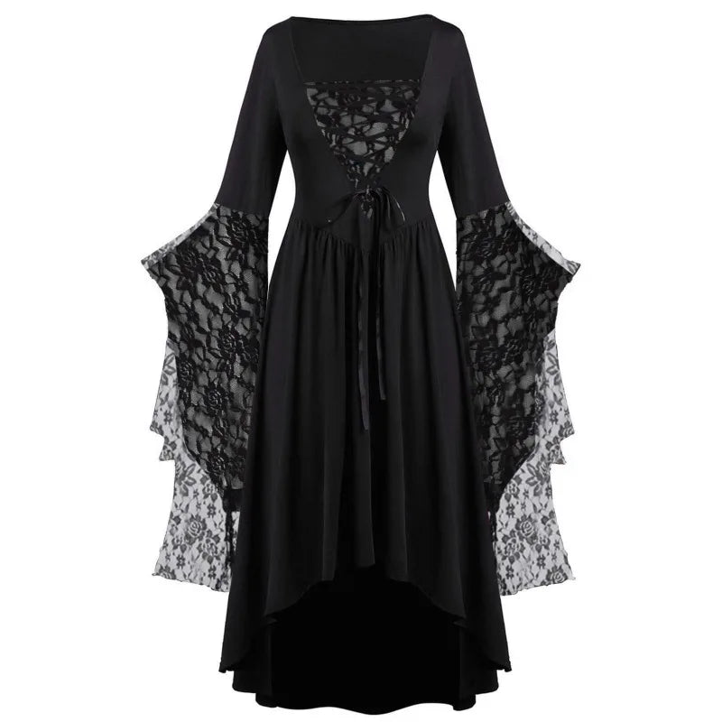 Vintage Halloween Cosplay Costume Witch Vampire Gothic Dress Ghost Dresses Up Party Printed Medieval Ghost Bride Female Clothes
