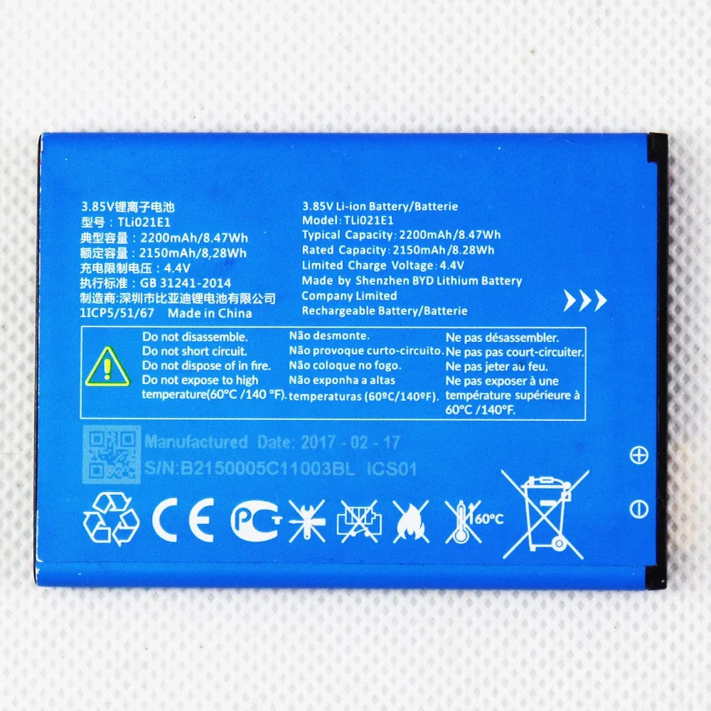 Phone Battery For Alcatel TLi013CA 1380mAh/TLi016D1 1680mAh/TLi017C7 1850mAh/TLi017D1 1850mAh/TLi019D7 2000mAh/TLi021E1 2200mAh