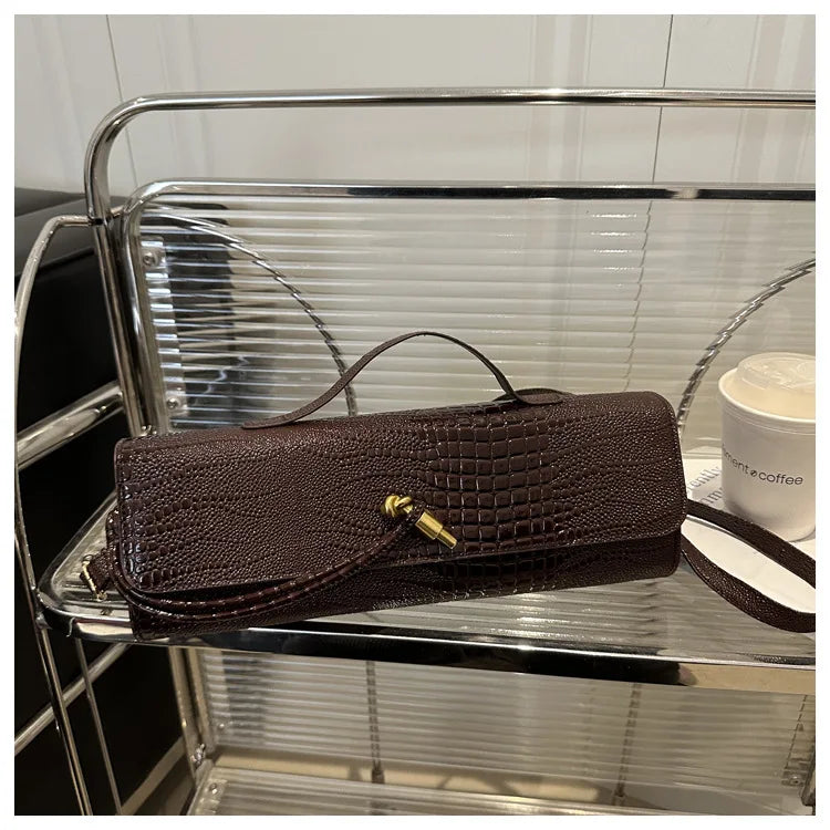 Luxury Design Top-Handle Bag For Women Evening Handbag Long Purse, Crocodile Pattern Crossbody Shoulder Bags Fashionable Outfits
