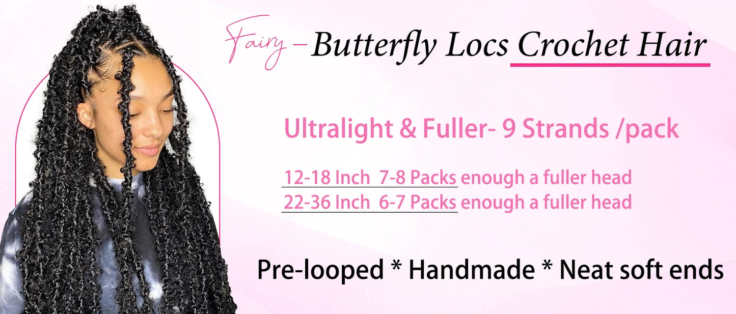 Butterfly Locs Crochet Hair 12-36 Inch Fairy Butterfly Locs Pre Looped Synthetic Distressed Faux Locs 9 Strands /Pack