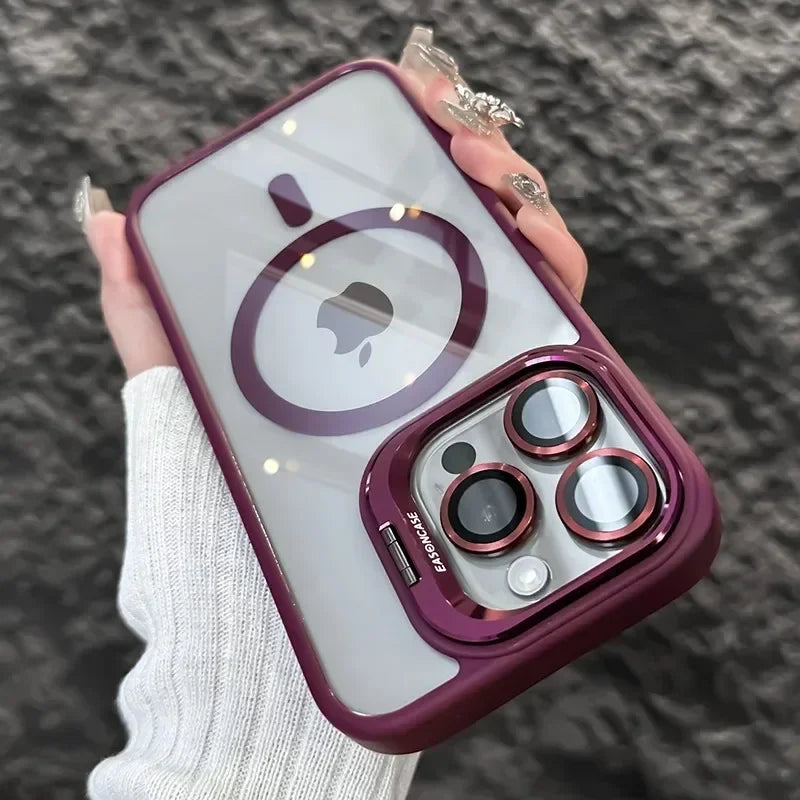 Luxury Magnetic Shockproof Phone Case For iPhone  18 16 17 15 14 13 12 11 Pro Max Funda For Magsafe Stand Lens Protector Cover