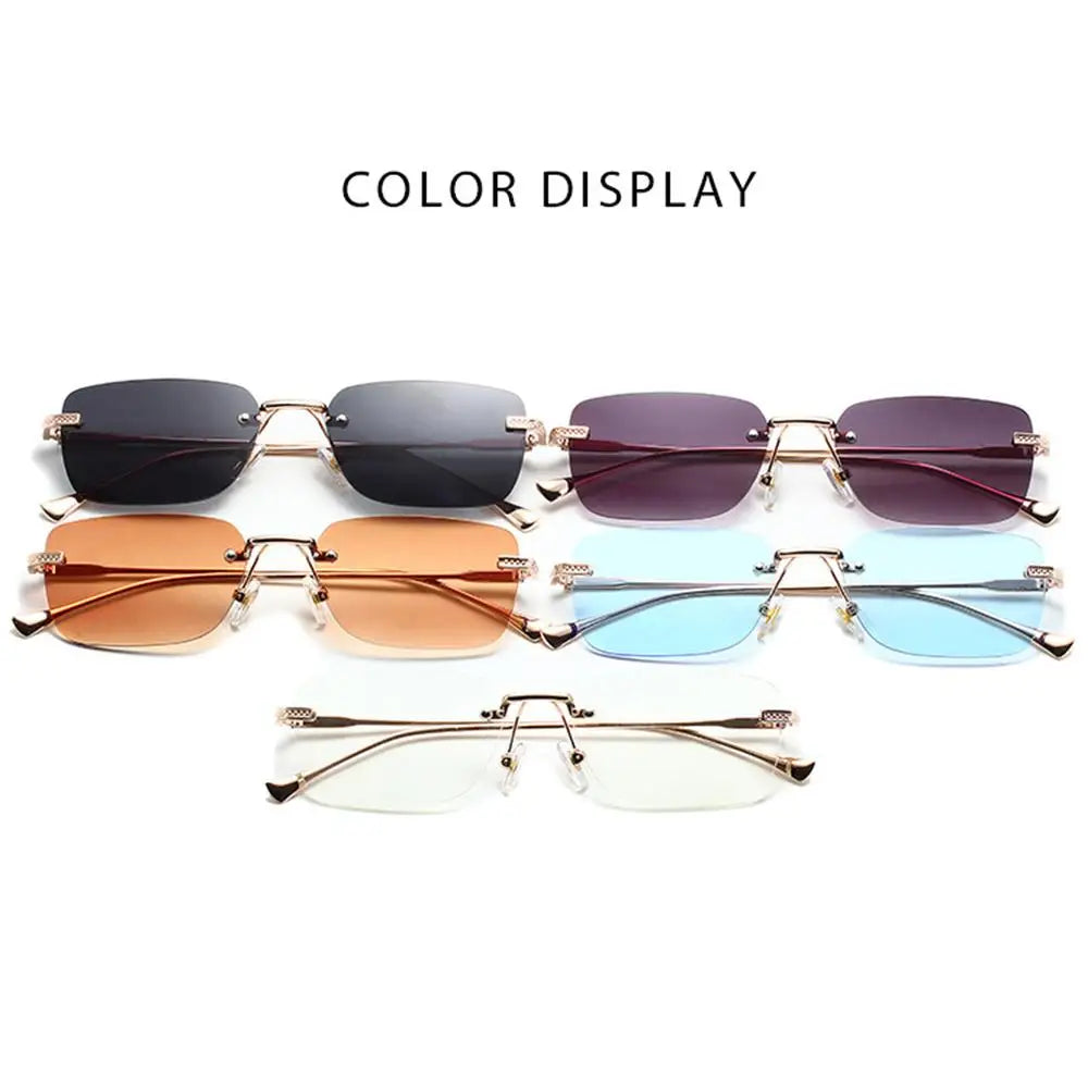 Rimless Square Sunglasses for Women Ins Style Small Rectangle Punk Sun Glasses UV400 Protection Street Shoot Eyewear for Women