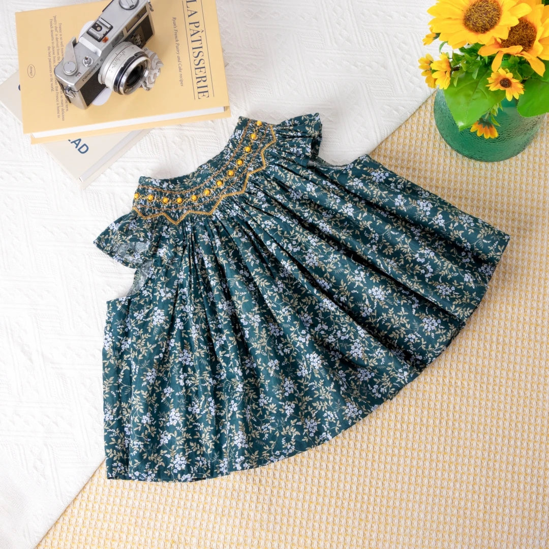 Infant Girls Summer Daily Floral 3PCS Sets Smocked Top with Shorts and Headband Infant Cotton Cute Clothes Toddler Outfit
