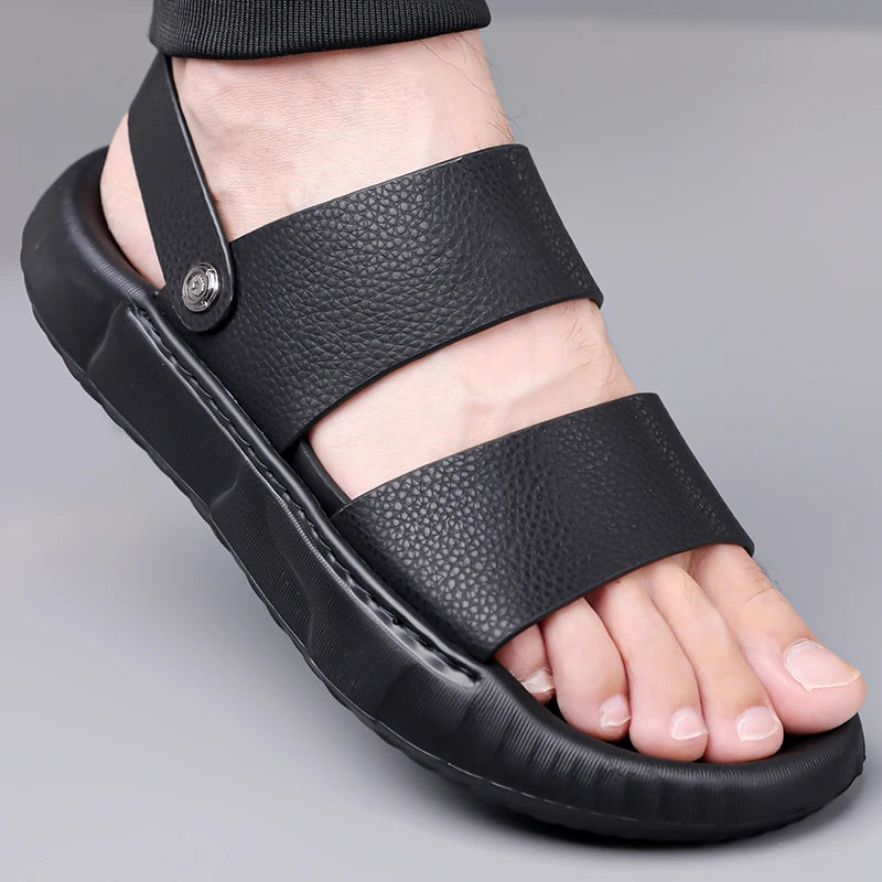Man Retro Outdoor Comfort Thick Soled Leather Sandals Men's Summer New Men Sandals Luxury Quality  Beach Anti Slip Men Slippers