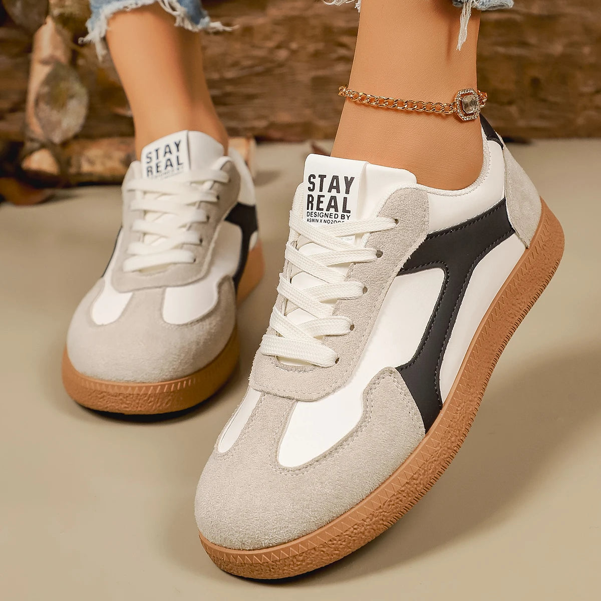 Mix Color Women Sneakers 2026 Spring New Platform Luxury Flat Vulcanized Shoe Female Lace-Up Non-Slip Casual Skateboarding Shoes