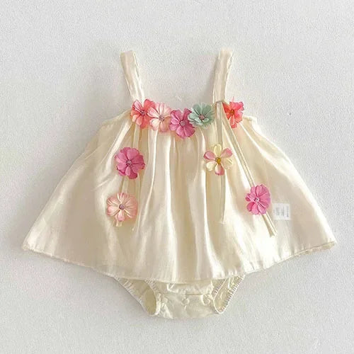 2025 New Summer Korean Style Climbing Suit Flying Sleeve Cotton Lace Splicing Toddler Baby Girls Jumpsuit 0-24M Baby Clothing