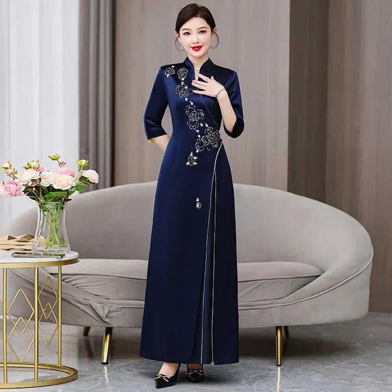 Elegant New Mom Wedding Dress Autumn Chinese Dress Daily Wearable Dress For Grandma Happy Marriage Gown