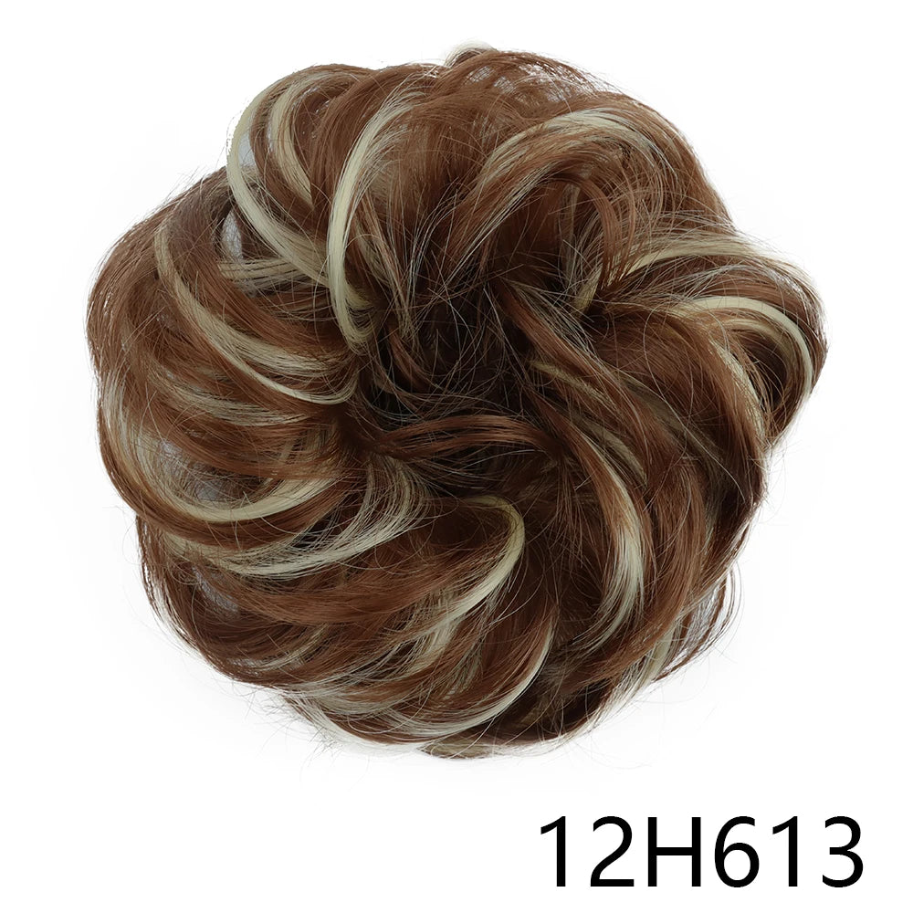 Synthetic Hair Bun Wig Donut Wavy Elastic Rubber Scrunchie Hair Pieces Ladies Ponytail Hair Extension Curly Wrap