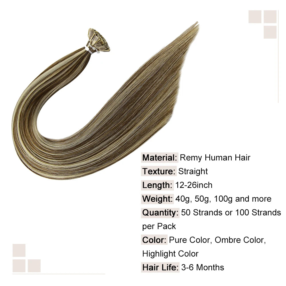 New Flat Tip Hair Extension Human Hair Straight Flat Tip Human Fusion Hair Natural Brazilian Keratin Capsule Real Human Hair 613