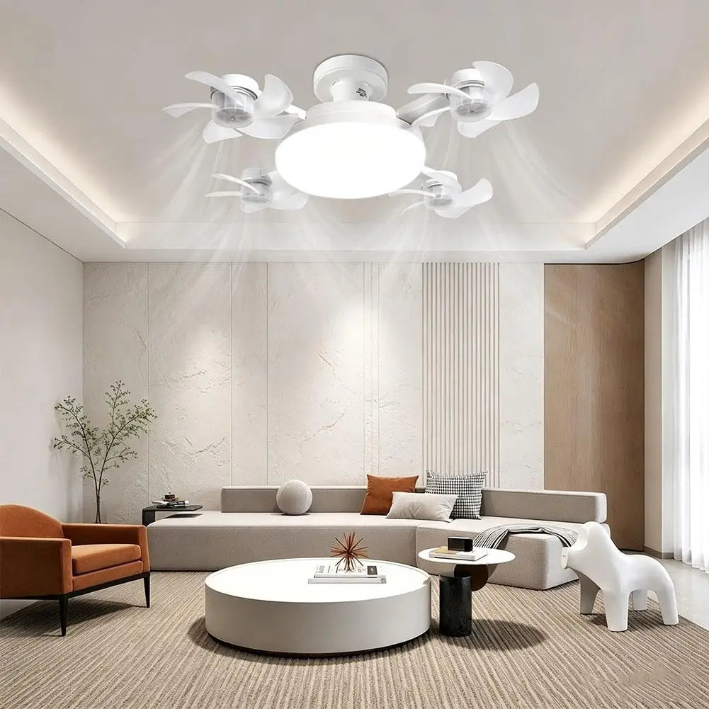 2026 New Drone Style Ceiling Fan Light E27 Base Remote Controlled Dimmable 3 Color LED Design Retractable Blades for Living Room