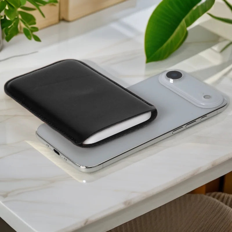 Power Bank Cover Pouch Leather Case for iPhone 17 Air Magsafe External Battery Cover PU Leather Case For iPhone 17 Air Power Ban
