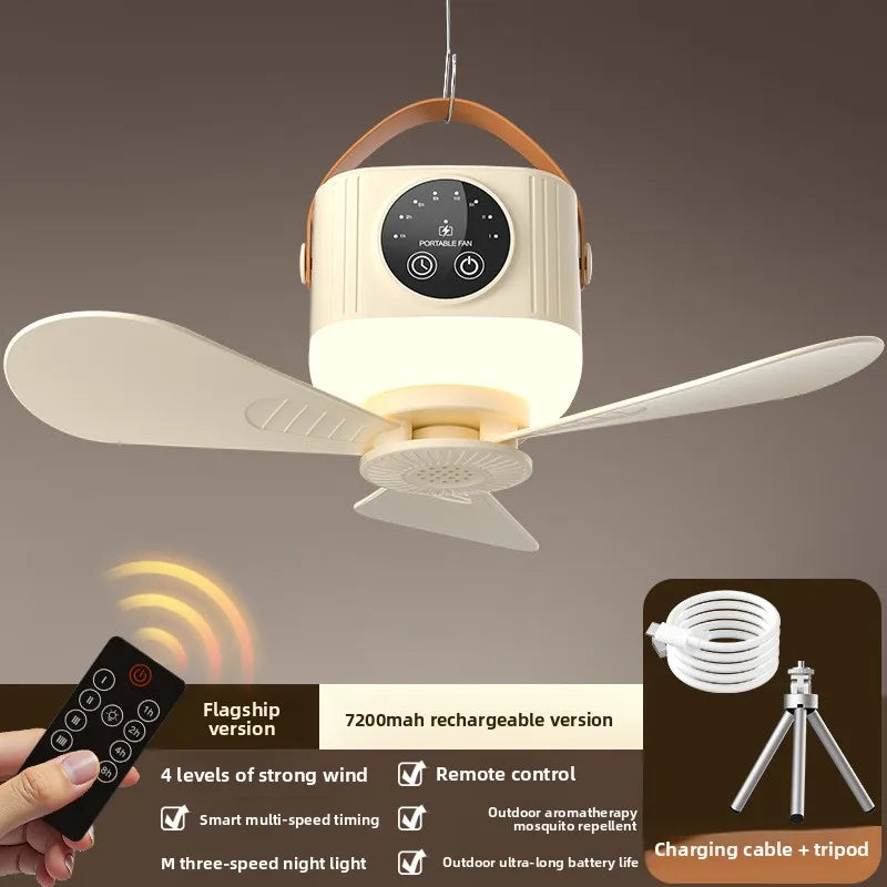 7200mAh Ceiling Fans Portable Camping Fan Tent Air Circulator Cooler Outdoor Rechargeable Electric Fan LED Light Remote Control