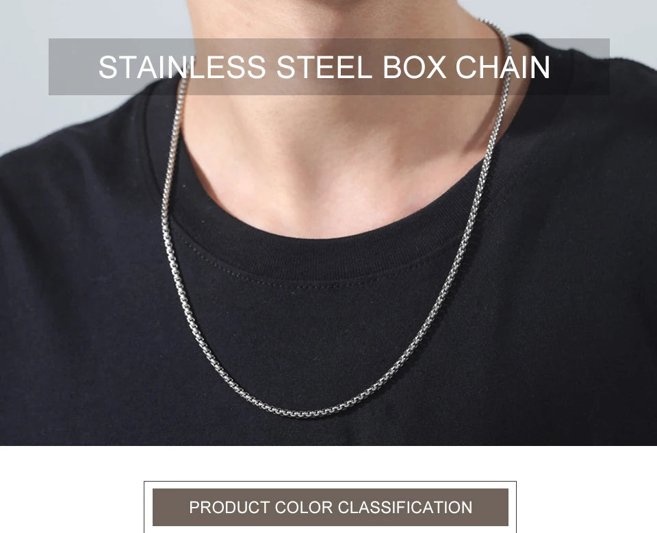 My Shape 10 pcs 60cm Box Chain Necklaces for Men 24 Inch Box Chain 2-3mm Chains Chokers Steel Color Fashion Jewelry Boys Gifts