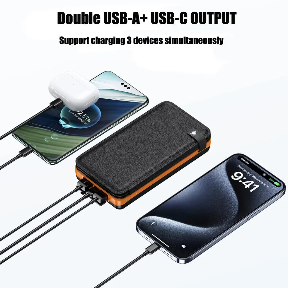 4 Solar Panels Power Bank, 50000mAh Portable Solar External Battery, Solar Power Bank Compatible with IOS Android USB-A USB-C