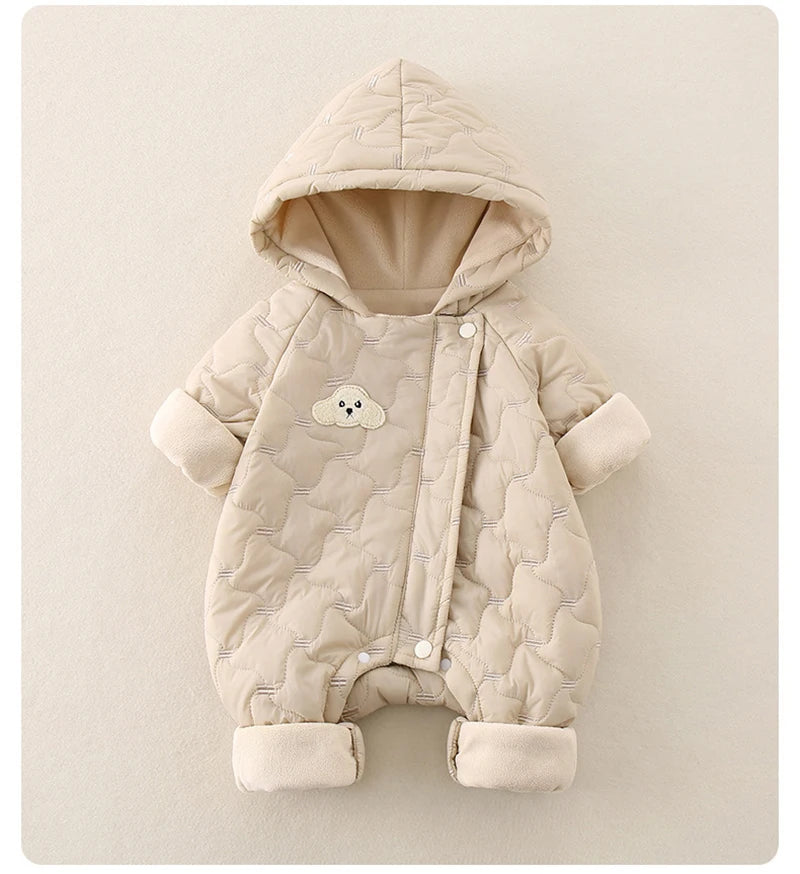 Autumn Winter Baby Clothes 0-2Y Newborn Thick Jumpsuit Boys Fur Lining Warm Romper Toddler Girls Cute Hooded Outdoor Clothing