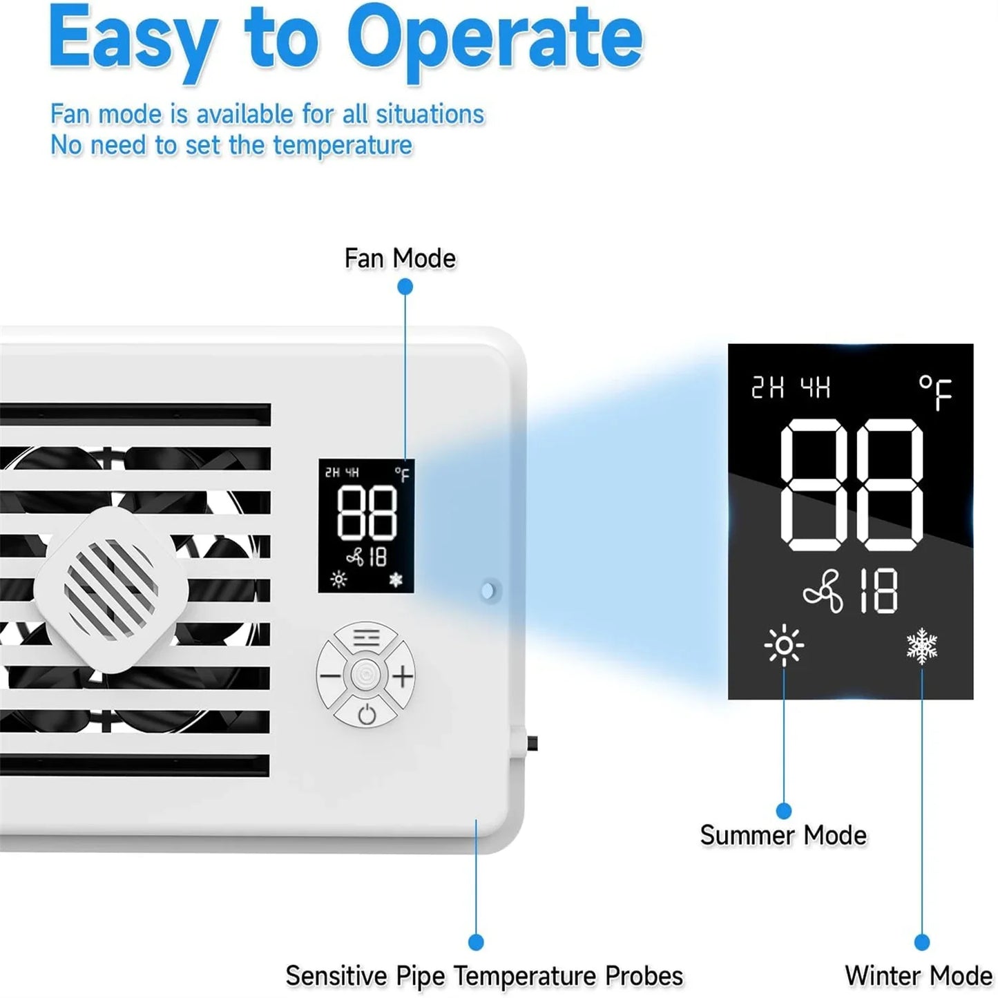 Register Booster Fan 4*10/4*12Inch Smart Heating Cooling AC Vent Fan With Remote Control & Thermostat Control Household Radiator