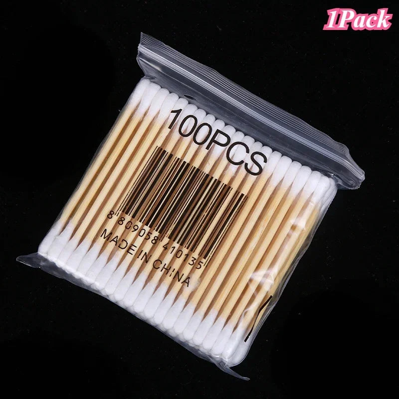 100Pcs/Pack Baby Cotton Swabs Wooden Stick Soft Tip Buds for Ear Nose Cleaning 1-20 Packs Infants Kids Hygiene Care Beauty Tools