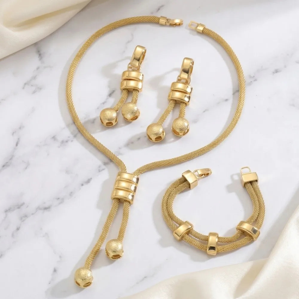 Fashionable Jewelry Set High Quality Gold Tone Necklace Earrings Bracelet Minimalist Electroplated Geometric Tassel Earrings Set