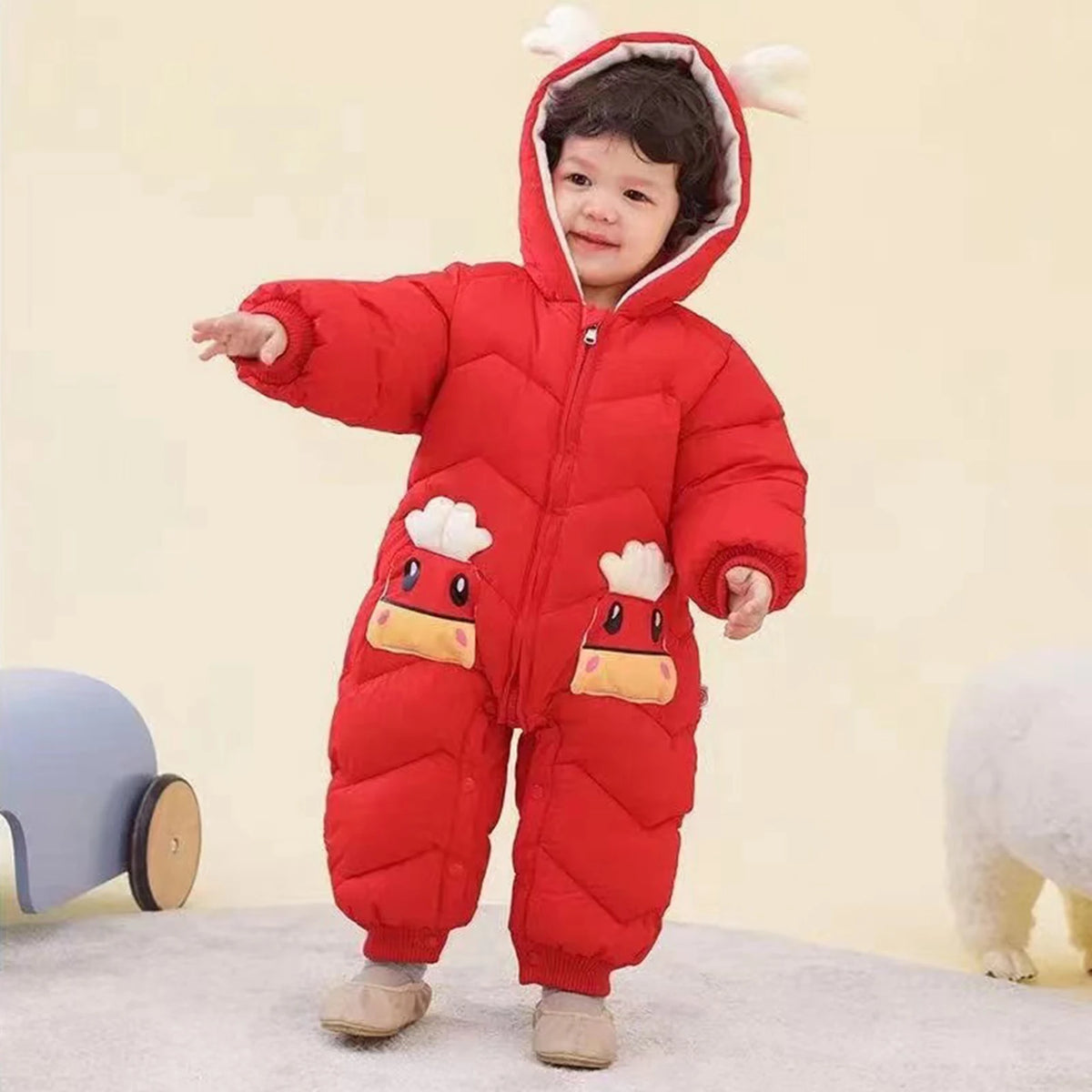 Toddler Kids Winter Rompers,Girls Down Cotton Jacket,Fleece Hood Jumpsuits,Winter Children's Overalls,Boys Snowsuits with Pocket