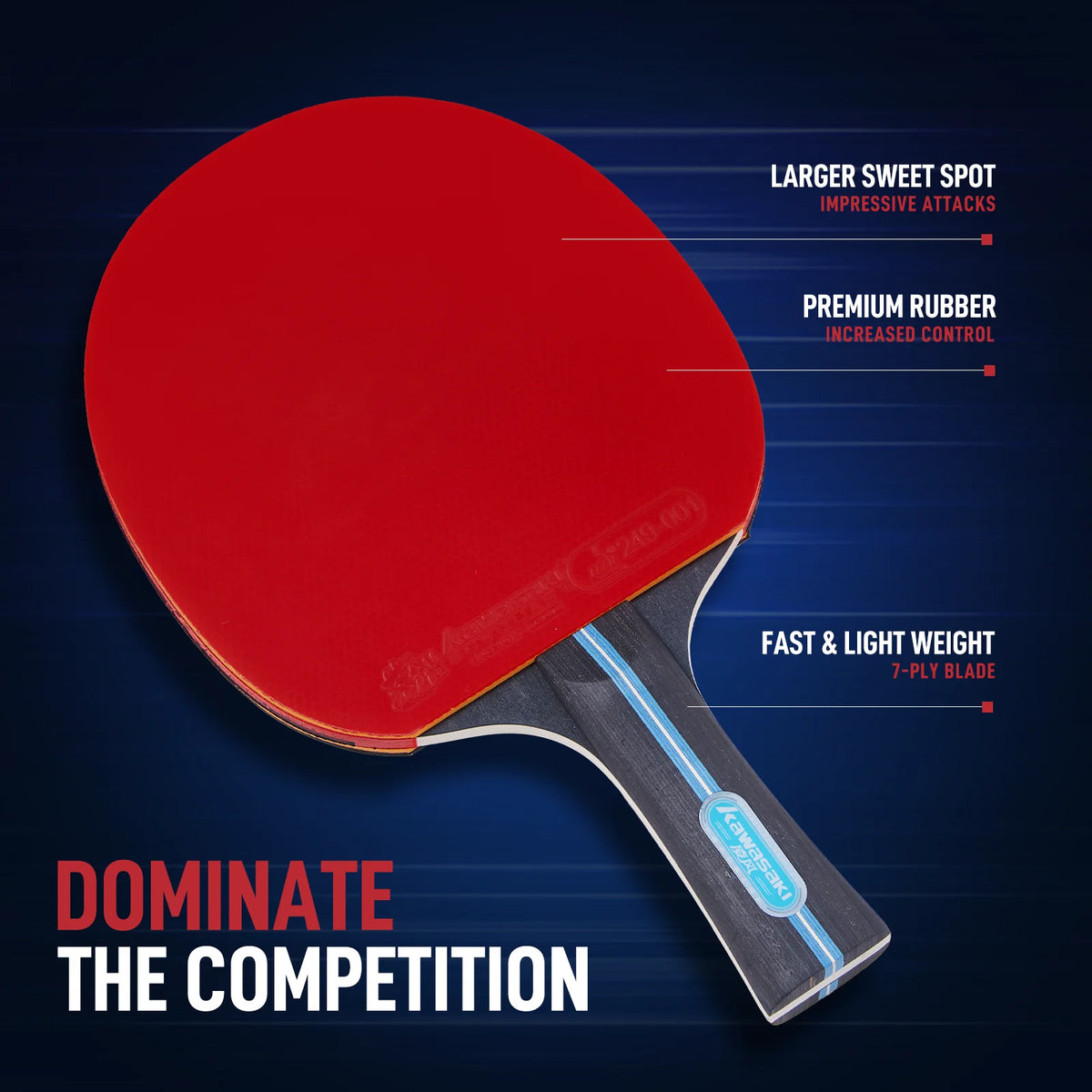 Kawasaki Table Tennis Set 2 Rackets 3 Balls with Case, ITTF Certified 7-Ply Blade for Beginners Training Ping Pong Paddle