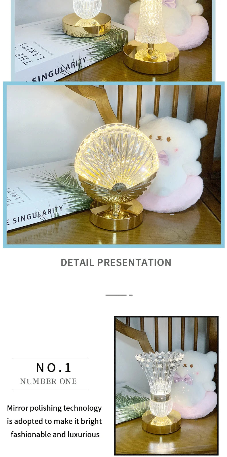 Modern Crystal Table Lamp Bedroom Bedside Light Touch Control Night Light Romantic Ambient Lamp For Home Decor