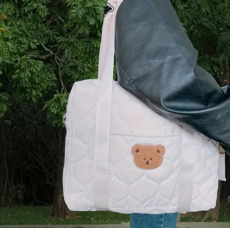 Adorable Bear-Themed Mommy Tote Bag - Versatile Stroller Organizer for Bottles, Diapers Portable Diaper Bag Stroller Bag