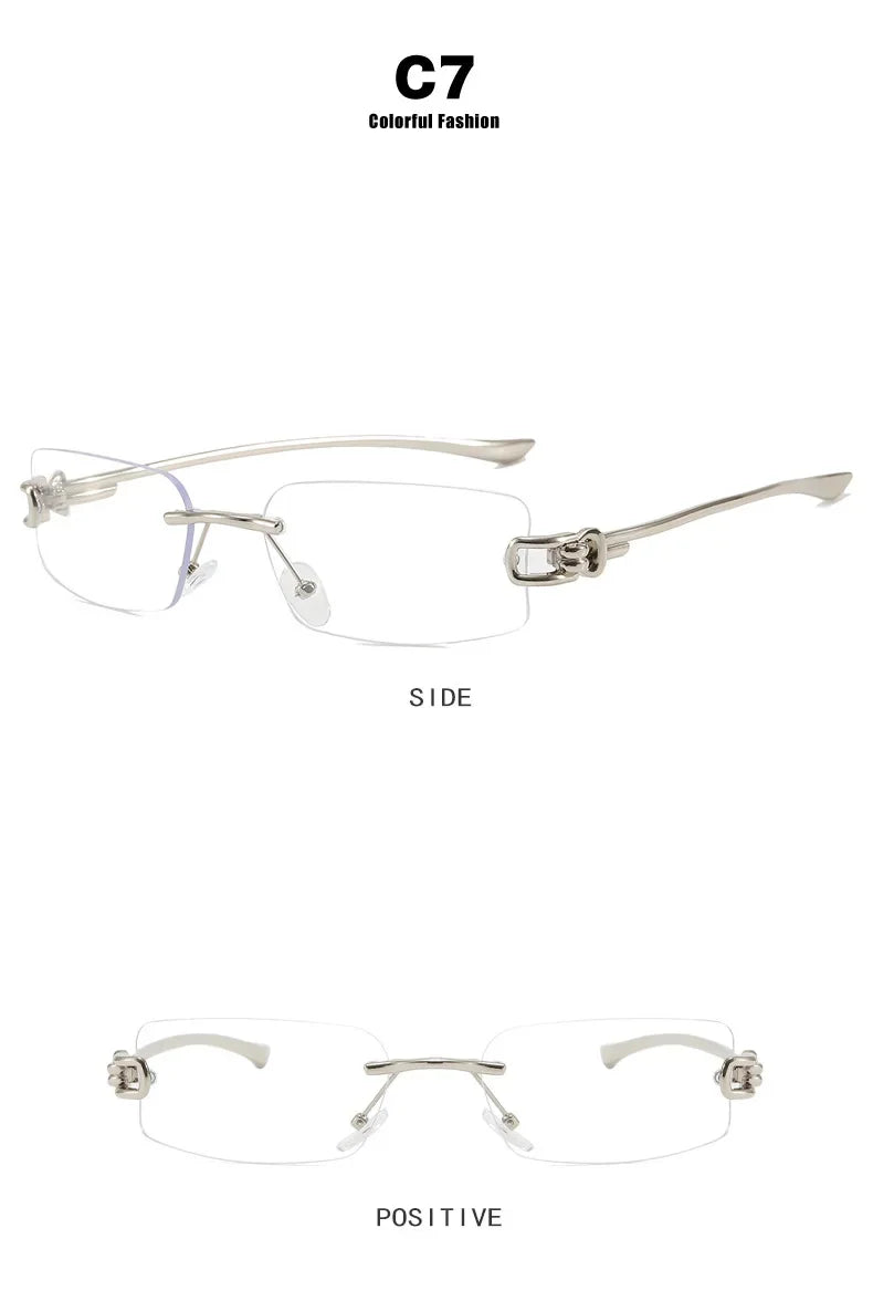 New Fashion Rectangle Rimless Women Sunglasses Retro Clear Ocean Lens Shades UV400 Men Outdoor Travel Sun Glasses