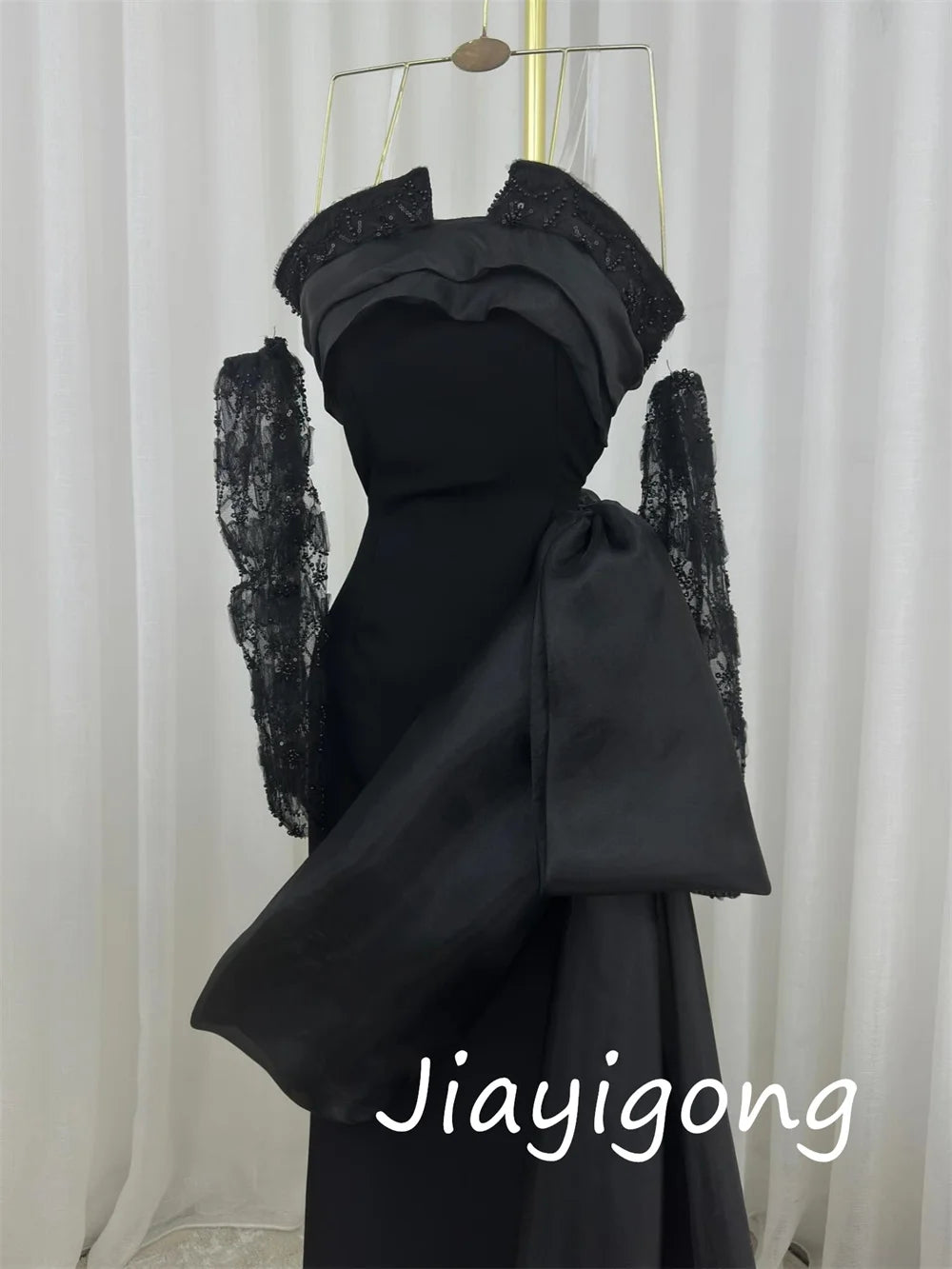 Customized Formal Retro Jersey Pleat Sequined A-line Strapless Long Dresses Bespoke Occasion Classic Sexy