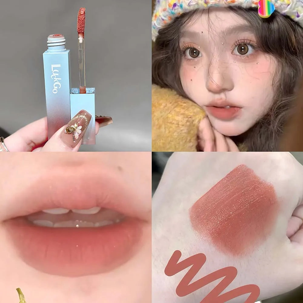 1Pc Nude Matte Lip Mud Waterproof Non-stick Pink Liquid Lipstick Long Lasting Highly Pigmented Lipgloss Tint Korean Cosmetics
