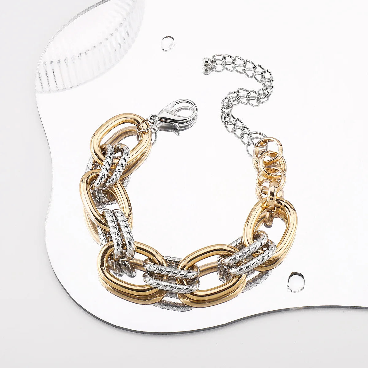 Fashion Personalized Jewelry Sets Women Geometric Metal Color Block Chain Necklace Bracelet Set Elegant Banquet Jewelry Gifts