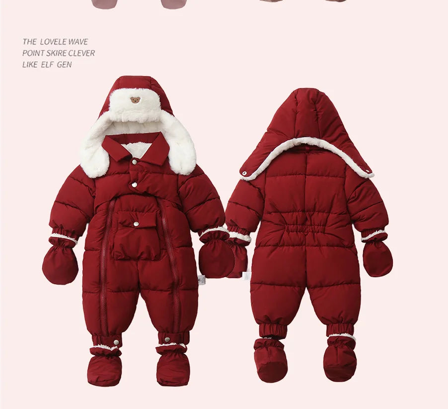 Ircomll Winter Baby Jumpsuit Thick Warm Infant Hooded Inside Fleece Jacket Newborn Boy Girl Coat Overalls Cotton Down Jacket
