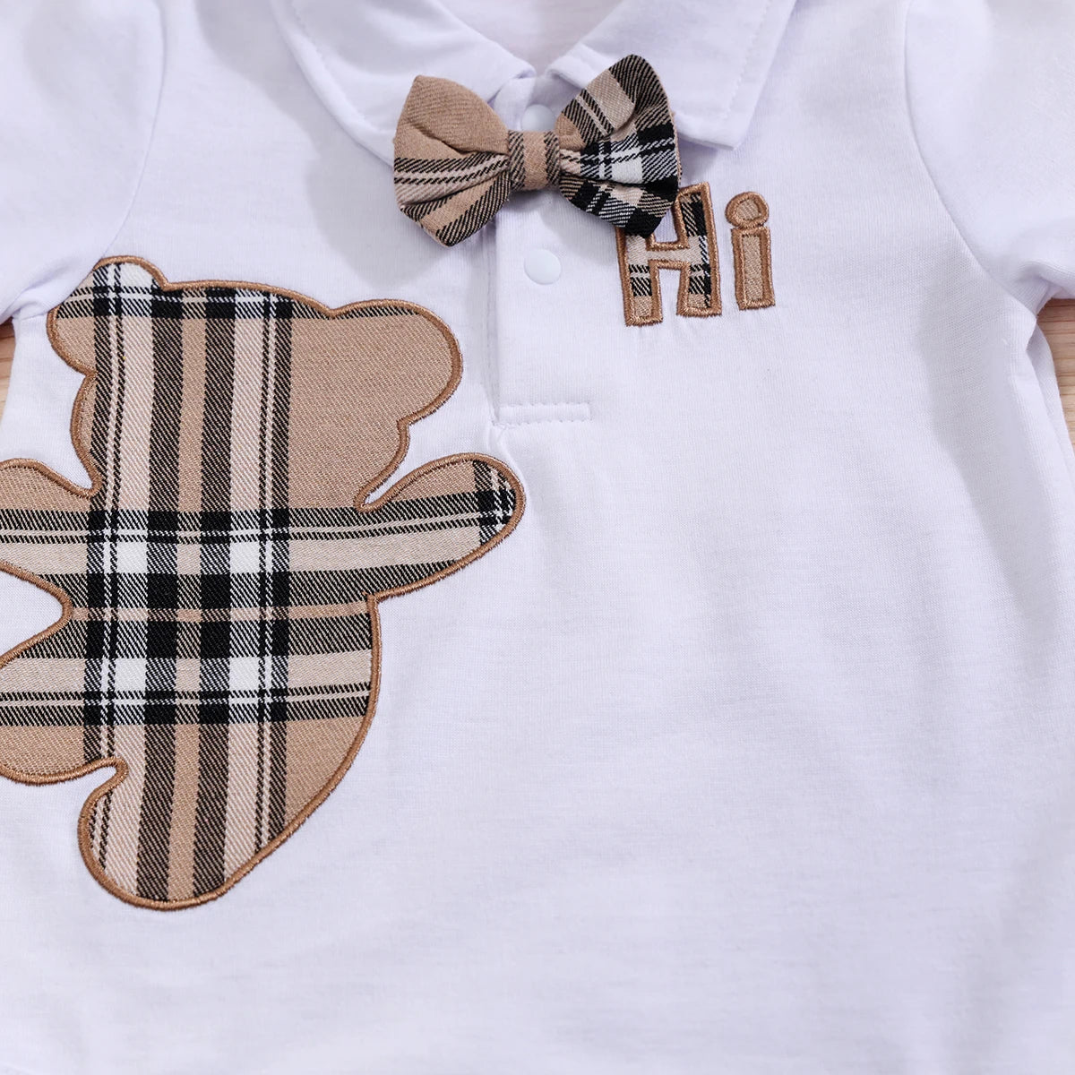 2PCS IURNXB Baby Clothes Sets Short Sleeve Boys Infant Plaid Bear Bodysuit+Suspenders Trousers Set Overall Newborn Outfits 1-18M