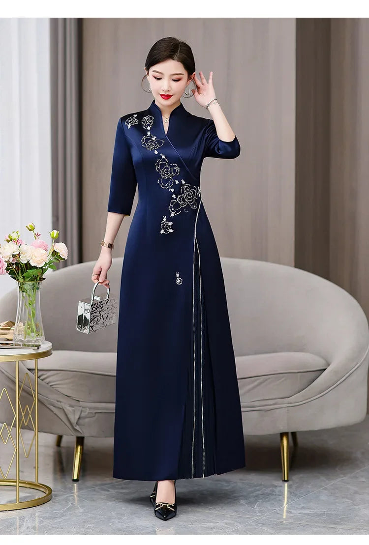 Elegant New Mom Wedding Dress Autumn Chinese Dress Daily Wearable Dress For Grandma Happy Marriage Gown