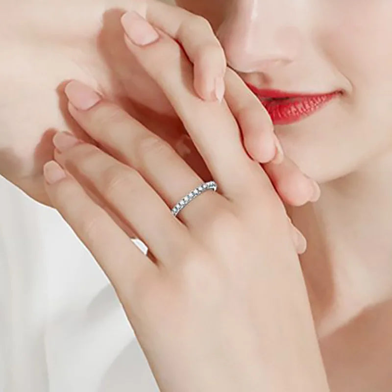 1.5mm All Moissanite 925 Sterling Silver Ring For Women with White Gold Plated Lab Diamond Engagement Wedding Band Jewelry