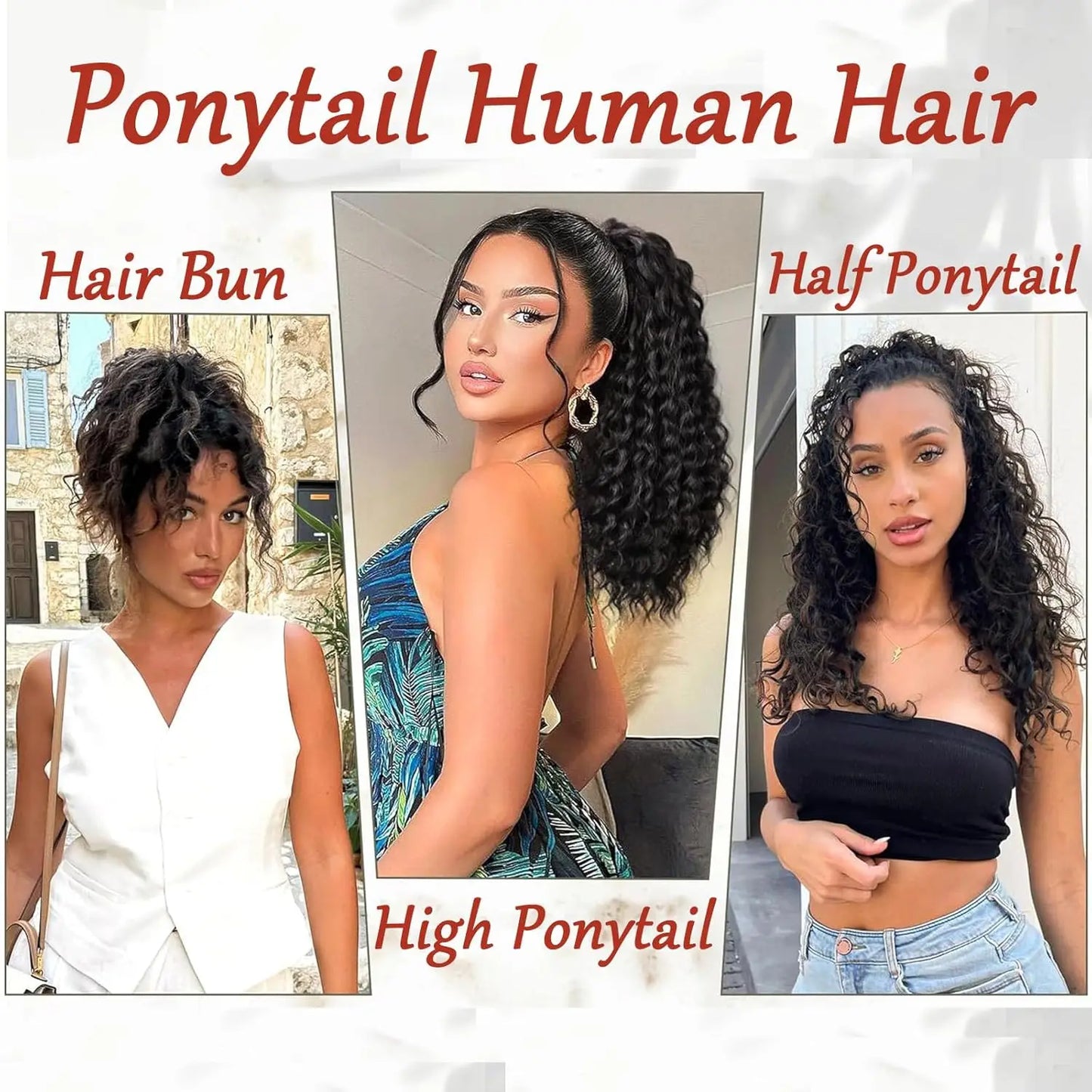 Water Wave Drawstring Ponytail Human Hair Extension 100% Real Human Hair Brazilian Remy Clip In For Women Ponytail Natural Color