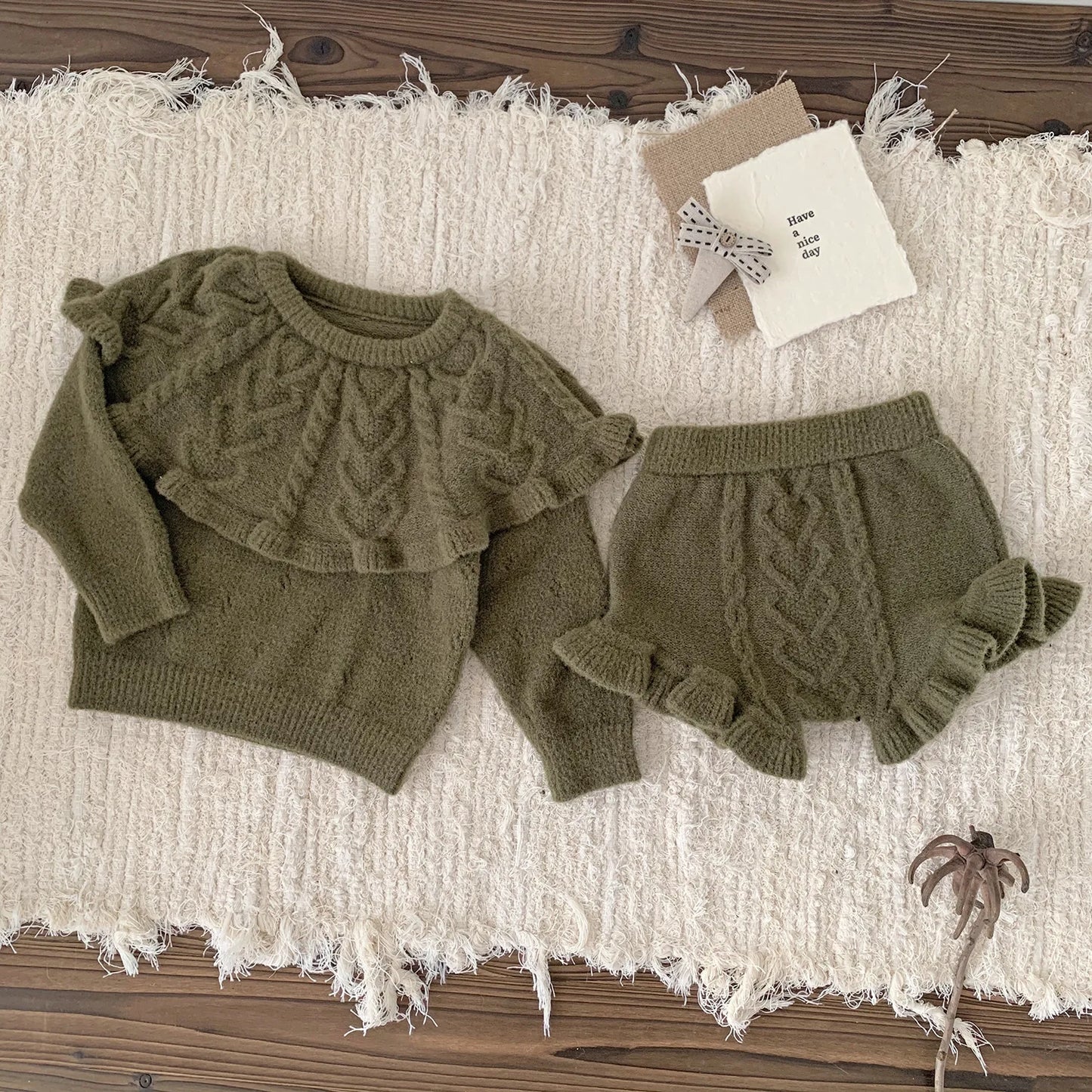4487 Baby Clothing Set 2024 Autumn and Winter Baby Knitted Sweater Suit Twist Sweater +pp Short