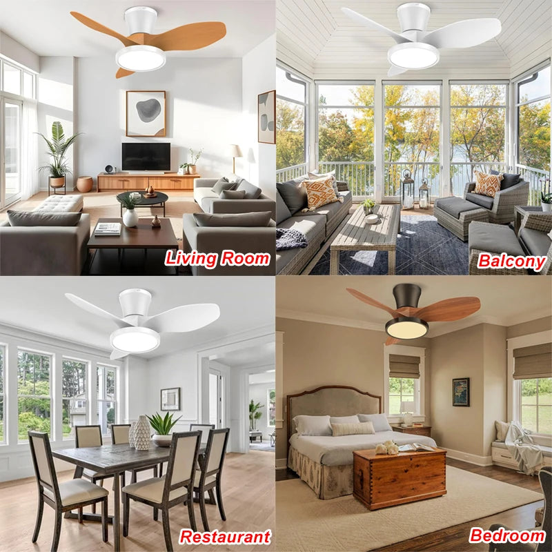 Ceiling Fan Light with Remote Control Lighting Ceiling Small Three Leaf for Bedroom Dining Room Kitchen Garage LED Fan Light