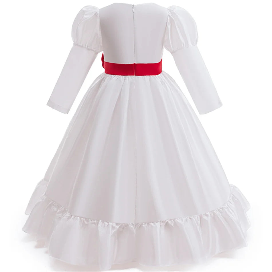 Horror Movie Annabelle Cosplay Costume Girl Long Sleeve Rose Dress For Kid Scary Ghost Role Play Halloween Carnival Party Outfit