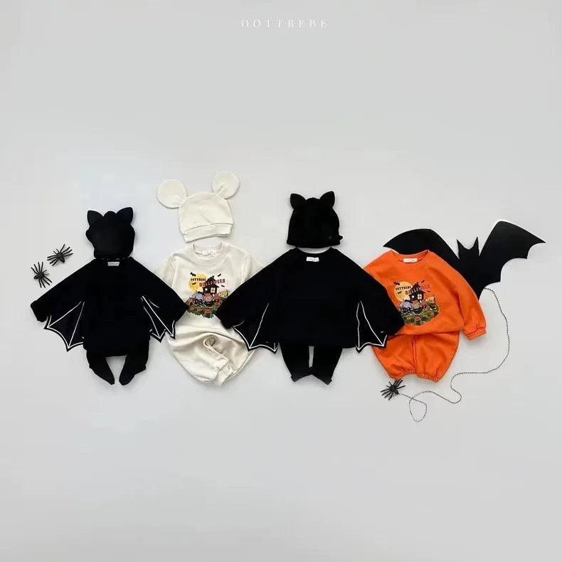 2025 Autumn New Baby Halloween Clothes Set Boy Girl Infant Long Sleeve Bat Tops + Pants + Hat 3pcs Suit Baby Halloween Costume