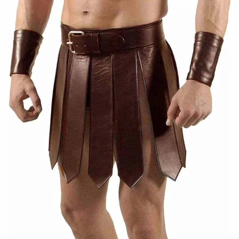 2026 Halloween Medieval Renaissance Roman PU Skirt Adult Men Warrior Gladiator Cosplay Costumes Knight Halloween Party Costume