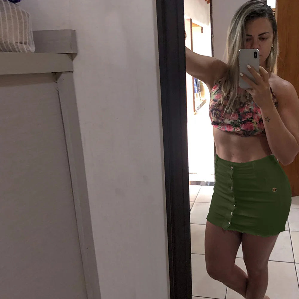 Women's Clothing Skirts 2025 New Casual Fashion High Waist Solid Color Hip Hugging Short Skirt Denim Single Breasted Half Skirt