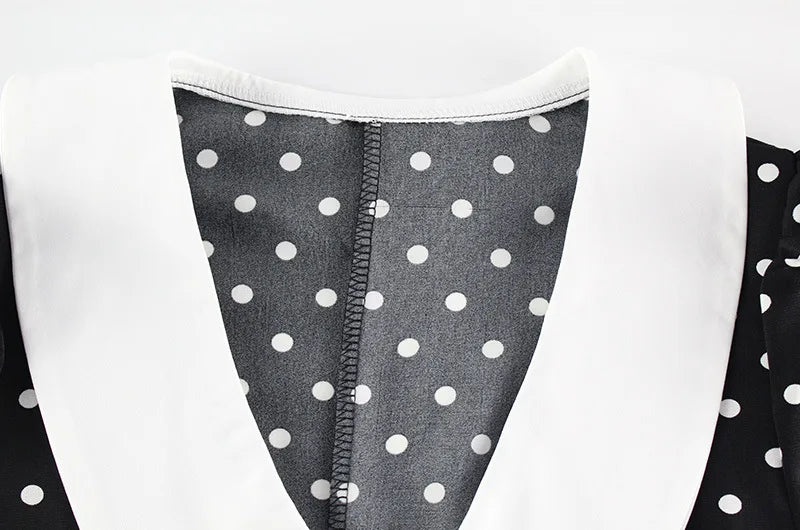 Polka Dot Printed Maxi Dress Women Fashion Chic Puff Sleeve Patchwork High Waist Slim Robes 2025 Elegant Party Long Dress Gowns