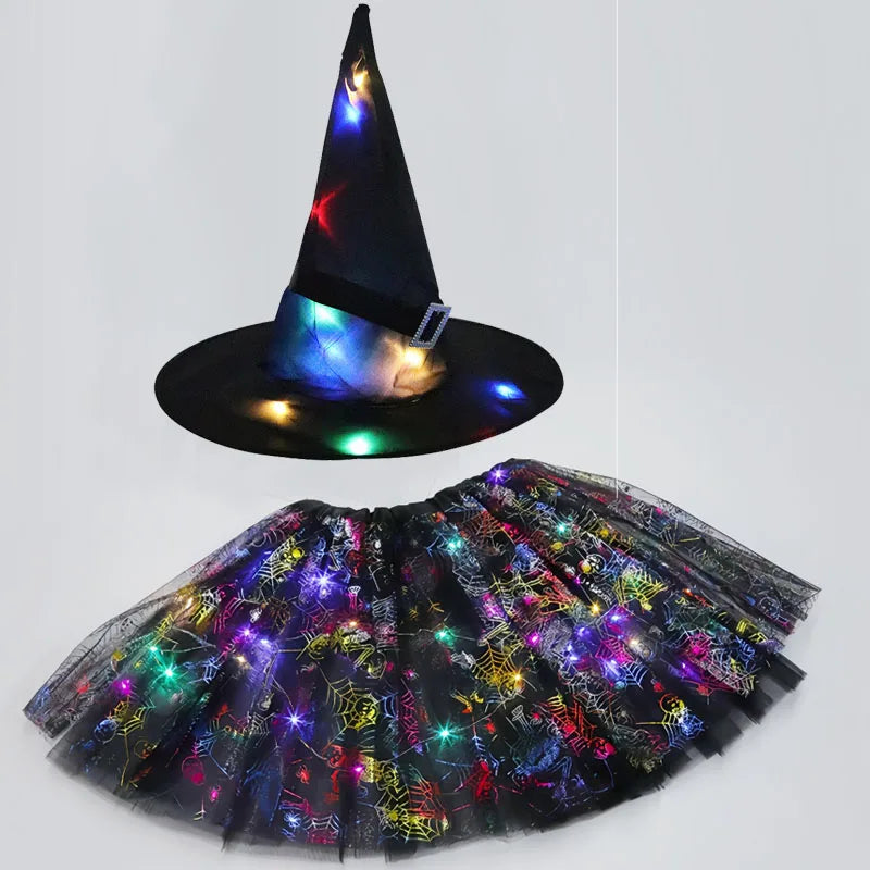 Halloween Costumes for Kids Girls Light Up Witch Hat Tutu Skirt Set 2026 New Year