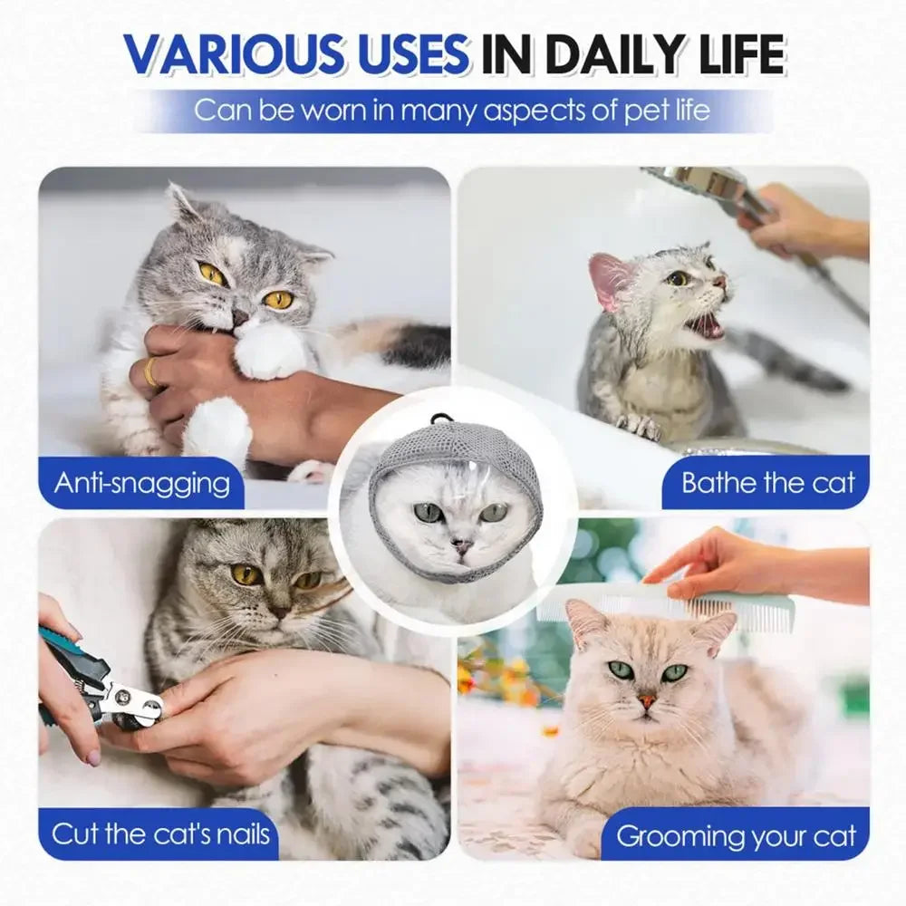 Cat Muzzle for Grooming Breathable Kitten Mesh Muzzles Adjustable Pet Grooming Muzzle Anti Scratch Cat Grooming Restraint Bags