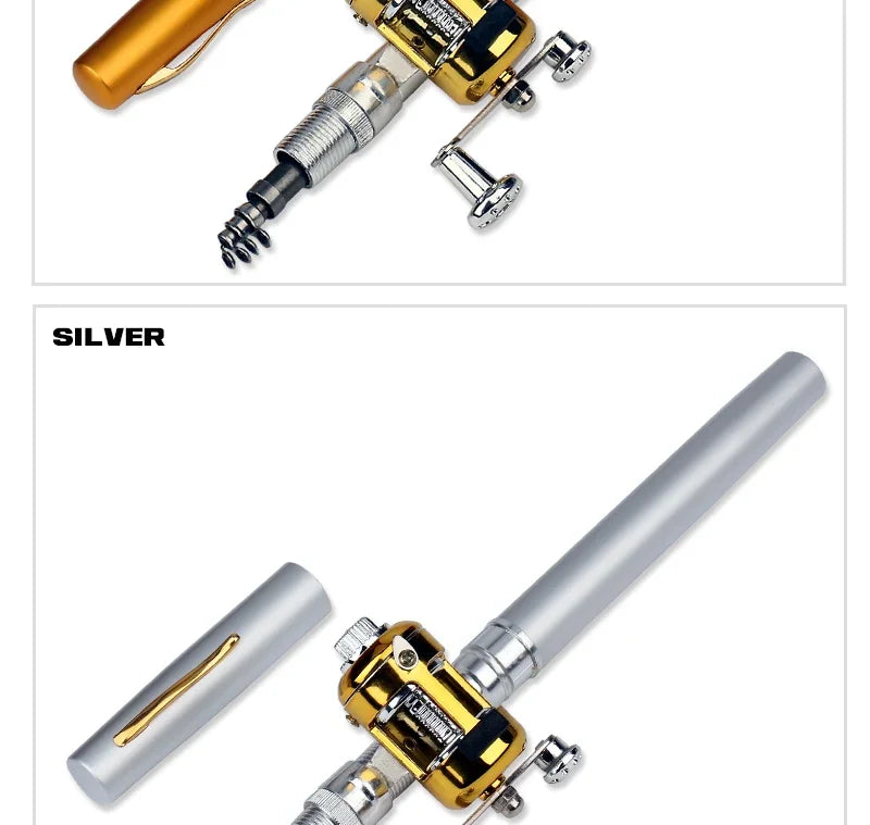 [Fish Rod+Reel+Line+Accessories] Pocket Fishing Rod Reel Full Kit Telescopic Mini Fishing Pole Pen Shape Folded Fishing Rod Kit
