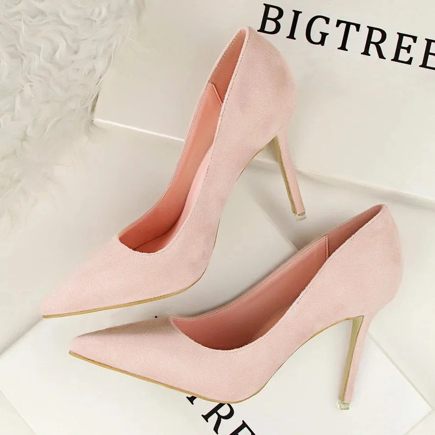 Korean Style Fashionable Minimalist High Heel Velvet Surface Sexy Slimming Professional OL Women's Single Shoes Sharp Pointed To