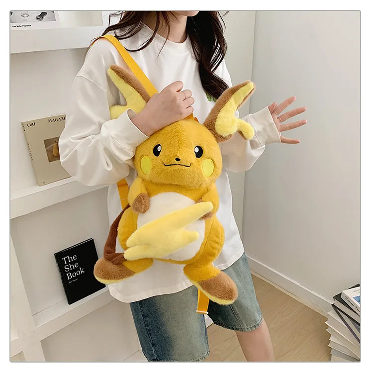 Japanese Style Plush Shoulder Bag Raichu Pikachu Eevee Psyduck Gengar Design Crossbody Backpack for Student Daily Outfit Gift