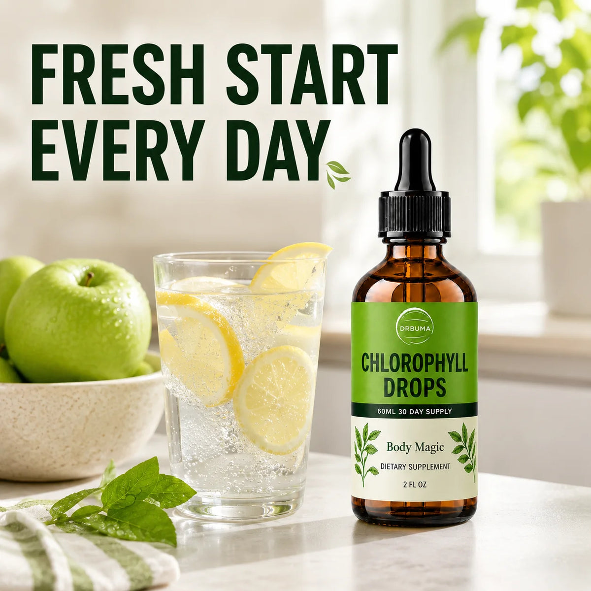 Premium Liquid Chlorophyll Supplement, Mint Flavor, Natural Complex, Easy to Take, 2 Fluid Ounces Per Bottle