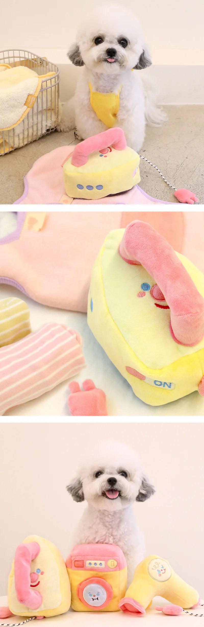 1/pice Cute INS Puppy Housekeeping Series Plush Pet Sounding Toy Washing Machine Iron Hair Dryer Pet Food Hiding Funny Dog Toys